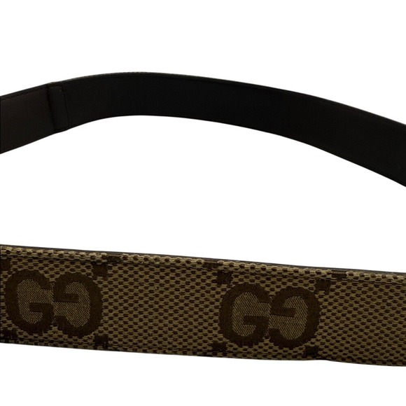 Gucci GG Marmont Belt Beige Canvas Brown‎ Leather Gold GG Buckle Women's SZ 80CM - Picture 3 of 12